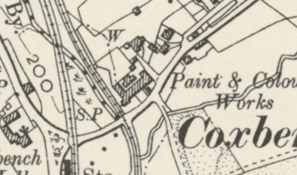An old map showing a cluster of buildings around a well